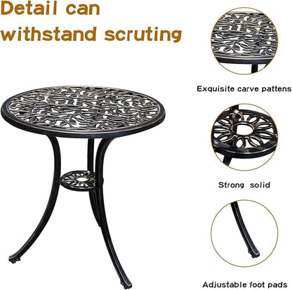 Patio Bistro Set.Rust-Resistant Cast Aluminum Bistro Table Set with Umbrella Hole for Backyard (Leaf DESIGNCOPPER)