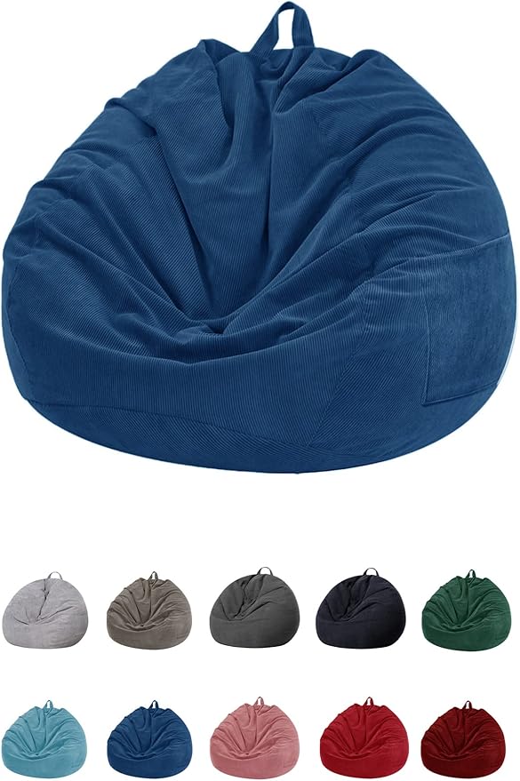 Stuffed Animal Storage Bean Bag Chair Cover for Kids and Adults (No Filler).Soft Premium Corduroy Stuffable Beanbag for Organizing Children Plush Toys or Memory Foam Large 300L(DarkBule)