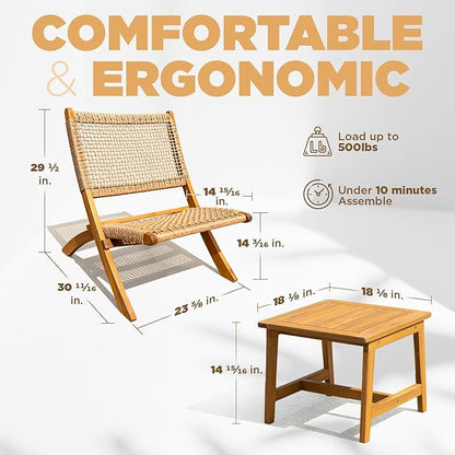 Twisted Wicker Wood Foldable Reclining Bistro Set