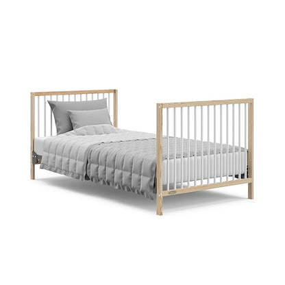 Graco Teddi 4-in-1 Convertible Mini Crib with Bonus Water-Resistant Mattress (Natural with White) – GREENGUARD Gold Certified, 2.75-Inch Mattress Included, Convenient Size, Easy 30-Minute Assembly