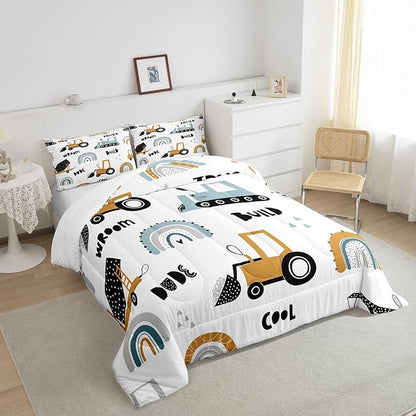 Feelyou Truck Excavator Comforter for Kids Boys Girls Cartoon Cars Bedding Set Tractor Engineering Vehicle Comforter Set Construction Bedroom Decor Quilt Set with 1 Pillowcase 2Pcs Bedding Twin