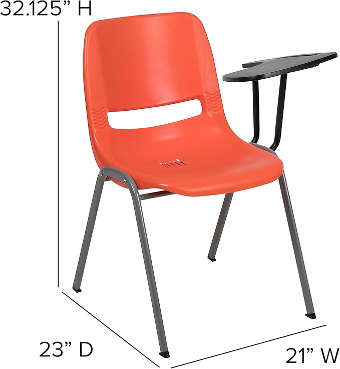Flash Furniture HERCULES 5 Pack Orange Ergonomic Shell Chair with Left Handed Flip-Up Tablet Arm