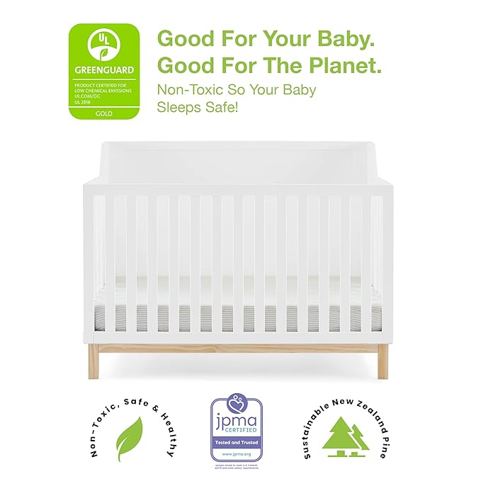 Delta Children Gap babyGap Oxford 6-in-1 Convertible Crib - Greenguard Gold Certified, Bianca White/Natural & Gap babyGap Legacy 3 Drawer Dresser with Leather Pulls, Navy/Natural