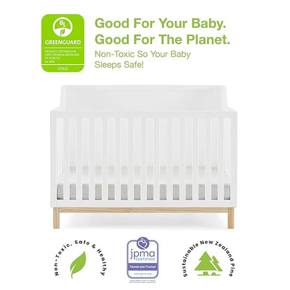 Delta Children Gap babyGap Oxford 6-in-1 Convertible Crib - Greenguard Gold Certified, Bianca White/Natural & Gap babyGap Legacy 3 Drawer Dresser with Leather Pulls, Navy/Natural