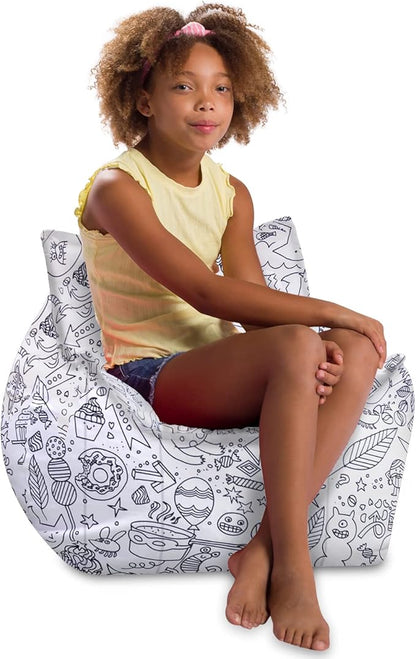Posh Creations Structured Comfy Bean Bag Chair for Gaming, Reading, and Watching TV, Newport Chair, Canvas Coloring Fabric - Creatures