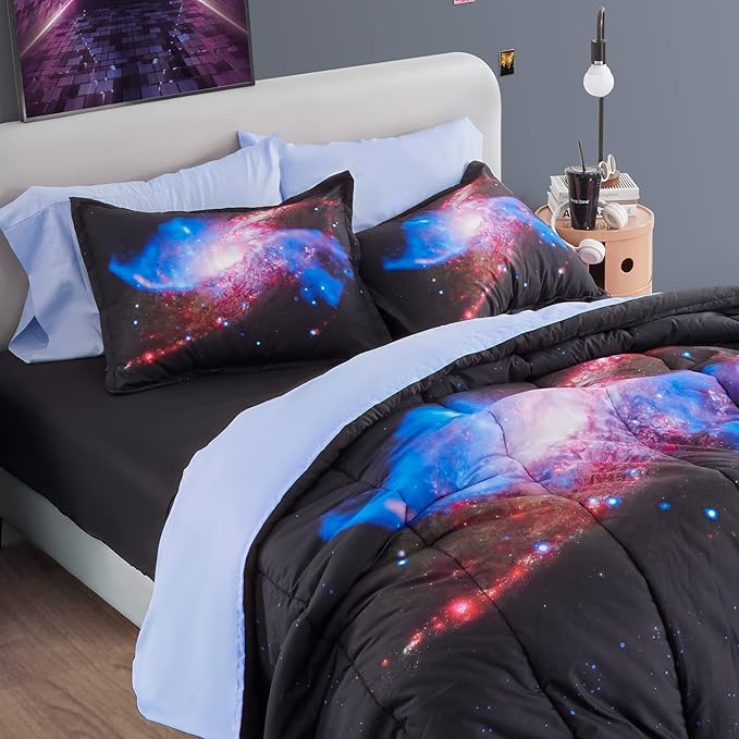 SLEEP ZONE Kids Bedding Twin Comforter Set - Super Soft & Cute Printed 2-Piece Comforter Set All Seasons for Boys, Girls, Fade Resistant, Machine Washable, Purple Galaxy