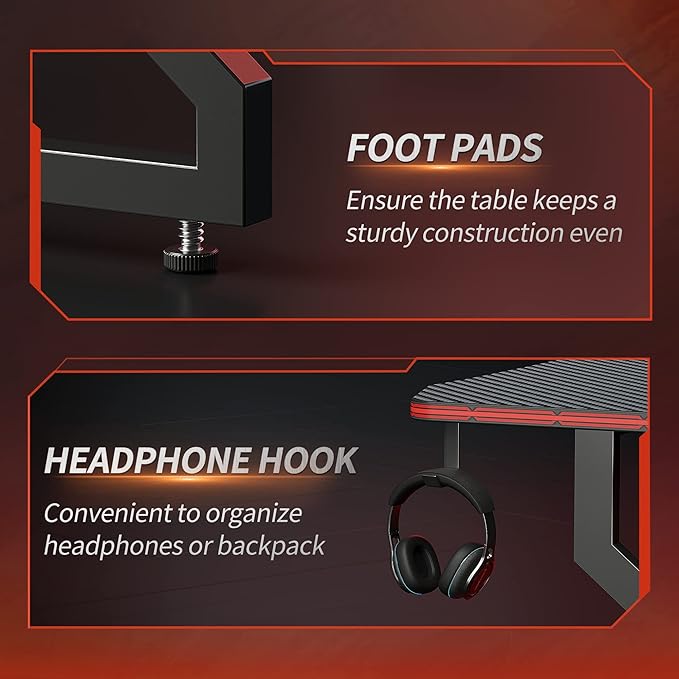 CubiCubi Simple Gaming Desk Z Shaped 47 inch Gamer Workstation, Home Computer Carbon Fiber Surface Gaming Desk PC Table with Headphone Hook