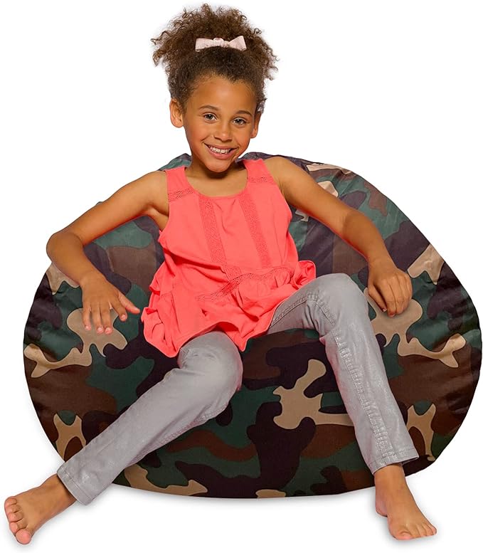 Posh Creations Bean Bag Chair for Kids, Teens, and Adults Includes Removable and Machine Washable Cover, Soft Nylon - Camo Green, 38in - Large