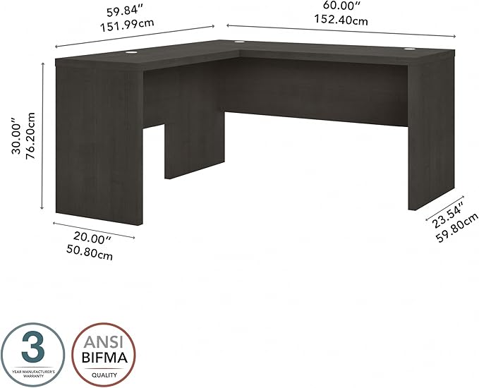 Bush Business Furniture Echo L Shape Desk with Wire Management | Corner Computer Table with Quick-to-Assemble Hardware | Home Office Credenza, 60W, Charcoal Maple