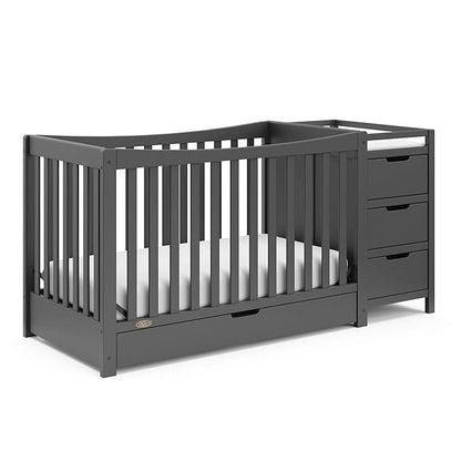 Graco Remi 4-in-1 Convertible Crib & Changer with Drawer (Gray) – GREENGUARD Gold Certified, Crib and Changing -Table Combo, Includes Changing Pad, Converts to Toddler Bed, Daybed and Full-Size Bed