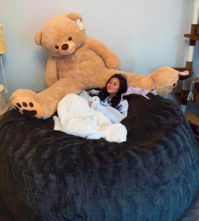 6FT Giant Round Faux Fur Bean Bag Chair Cover - Ultra Soft and Fluffy for Adults, Machine Washable (No Filler, Cover Only)