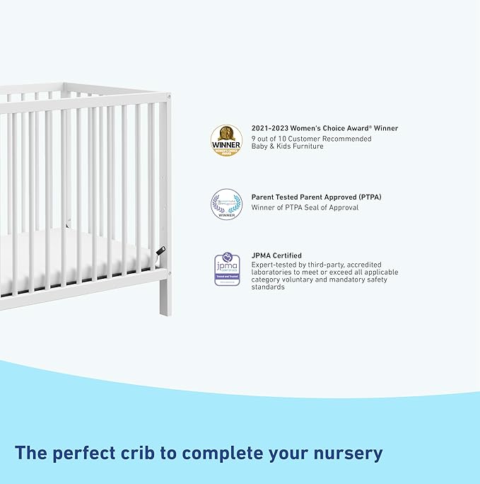 Graco Teddi 4-in-1 Convertible Mini Crib with Bonus Water-Resistant Mattress (White) – GREENGUARD Gold Certified, 2.75-Inch Mattress Included, Convenient Size, Easy 30-Minute Assembly