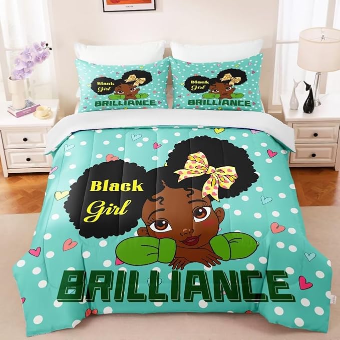 Black Girl Comforter Set Full for Kids Teens Youth,Black Girl Magic Bedding Set,African American Girl Inspirational Quotes Comforter Set,Black Princess Bed Bedroom Set