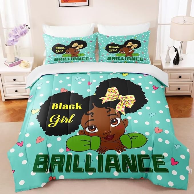 Black Girl Comforter Set Queen for Kids Teens Youth,Black Girl Magic Bedding Set,African American Girl Inspirational Quotes Comforter Set,Black Princess Bed Bedroom Set