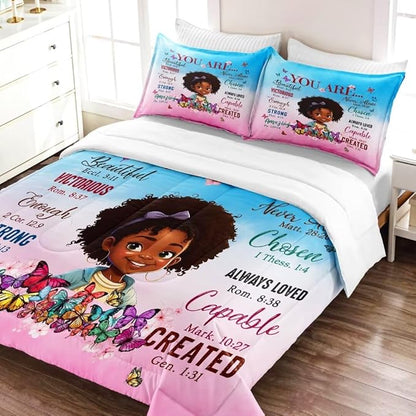 Black Girl Comforter Set Full for Kids Teens,God Says You are Comforter Set for Black Women,Black Girl Magic Bedding Set,African American Girl Bed Bedroom Set