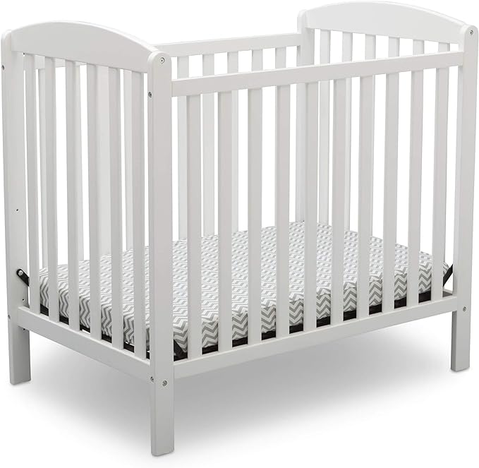 Delta Children Emery Mini Convertible Baby Crib with 2.75-inch Mattress, Bianca White & Serta SleepTrue Mini Crib Mattress, Premium Sustainably Sourced Fiber Core