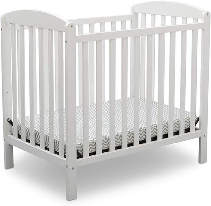 Delta Children Emery Mini Convertible Baby Crib with 2.75-inch Mattress, Bianca White & Serta SleepTrue Mini Crib Mattress, Premium Sustainably Sourced Fiber Core