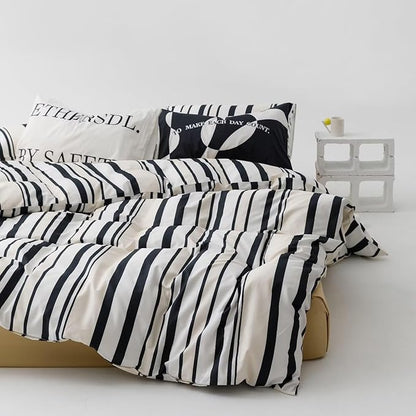 Striped Comforter Set Twin Black and White Comforter Men Women Modern Chic Stripes Bed Comforters Beige Black Striped Twin Ticking Bedding Comforter Set All Season Hotel Quality Bed Set
