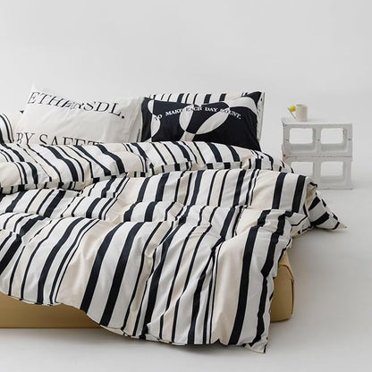 Striped Comforter Set California King Black White Comforter Men Women Modern Chic Stripes Bed Comforter Beige Black Striped Cal King Ticking Bedding Comforter All Season Hotel Quality Bed Set