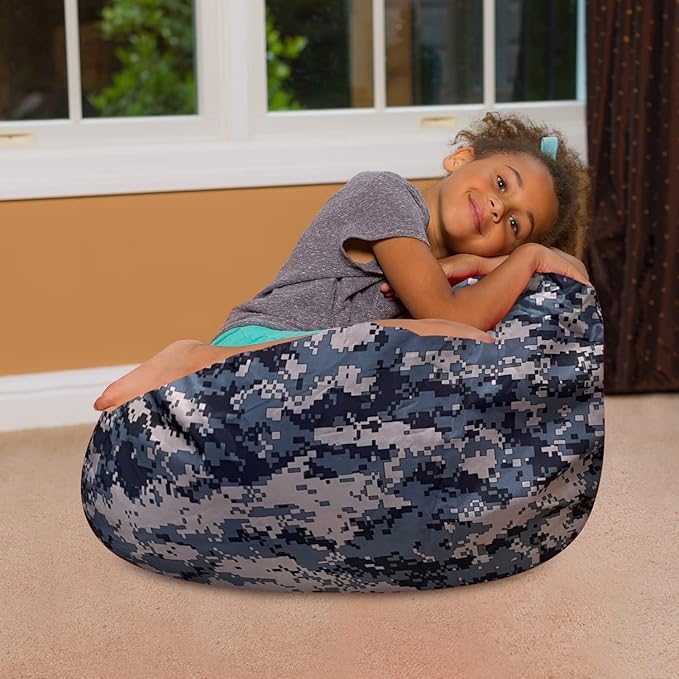Posh Creations Bean Bag Chair for Kids, Teens, and Adults Includes Removable and Machine Washable Cover, Soft Nylon - Camo Digital, 27in - Medium