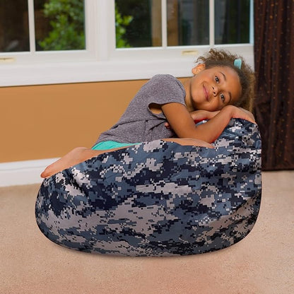 Posh Creations Bean Bag Chair for Kids, Teens, and Adults Includes Removable and Machine Washable Cover, Soft Nylon - Camo Digital, 27in - Medium