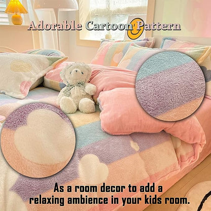 MorroMorn Twin Bedding Sets, Pink Rainbow Duvet Cover Set, Fluffy Comforter Covers Blanket Ultra Soft Kawaii Cute for Girls Kids Toddler Teen Women Twin/Twin XL Size