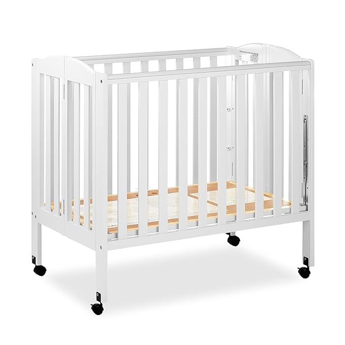 3 in 1 Portable Folding Stationary Side Crib in White, Greenguard Gold Certified, Safety Wheel with Locking Casters, Convertible, 3 Mattress Heights