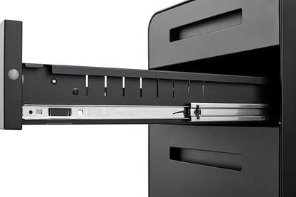 3 Drawer Mobile Desk Office with Lock and Wheels,Versatile Storage Cabinets w/Anti-Tilting Cold Rolled Steel Waterproof Moisture-Proof,for Legal/Letter/A4 Files,Black