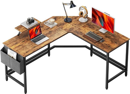 DlandHome Reversible L-Shaped Desk Large Corner Desk Folding Table Computer Desk Home Office Table Computer Workstation, Retro