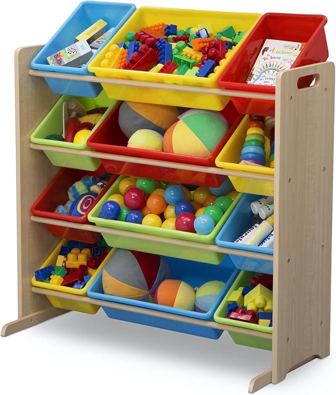 Delta Children Kids Toy Storage Organizer with 12 Plastic Bins - Greenguard Gold Certified, Natural/Primary