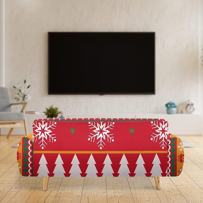 FKELYI Red Christmas Sofa Furniture Protector Easy Going Stretch Sofa Slipcover Comfortable Sofa Couch Cover with Elastic Bottom XL