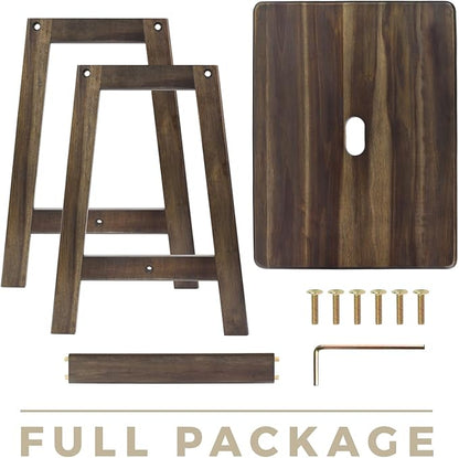 Rectangular Acacia Wood Stool (16.7" D x 13" W x 17.7" H) Small Bench Seat, Small End Table Stool, Bathroom Stool Wood, Plant Stool, Makeup Stool, Perfect Size for Living Room,Bathroom (Walnut Color)