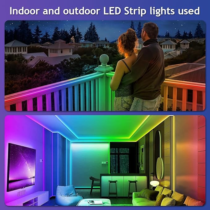 500ft Outdoor LED Strip Lights Waterproof,IP68 Outside Led Light Strips Waterproof with App and Remote,Music Sync RGB Exterior Led Rope Lights with Self Adhesive Back for Deck,Balcony,Pool