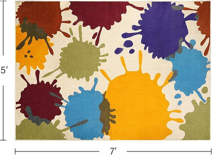 Colorful Area Rug, 5'x7' Classroom Rug for Kids, Paint Splash Washable Rug for Playroom, Non-Slip Rainbow Nursery Rug Soft Living Room Carpet for Bedroom Dining Room Kids Room