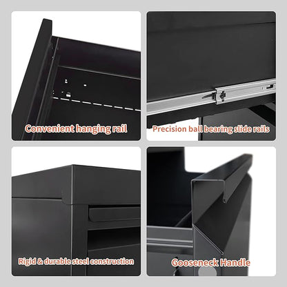 2 Drawer File Cabinet,Black Metal Filing Cabinets for Home Office,Vertical File Cabinet with Lock for A4/Letter/Legal Size Files,Assembly Required
