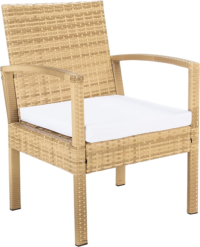 SAFAVIEH Outdoor Collection Bassey Natural/White Cushion 4-Piece Conversation Patio Set PAT7507D