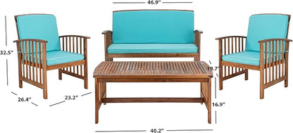 SAFAVIEH Outdoor Collection Rocklin Natural/ Aqua Cushion 4-Piece Conversation Patio Set
