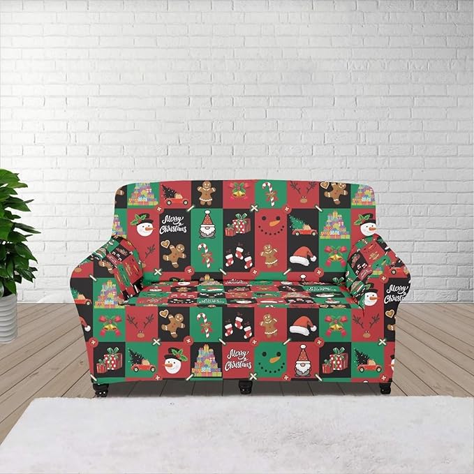 FKELYI Cute Christmas Furniture Protector Easy Going Stretch Sofa Slipcover Non-Slip Sofa Couch Cover Washable Sofa Slipcovers M