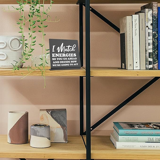 I Match Energies Office desk sign Appreciation Gifts for Leader Boss Mentor Teacher Boss Humor Leaving Card for Work Friend Farewell Gifts for Coworkers bookshelf Decor Desk (BACK) DKG29