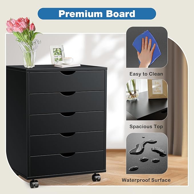 OLIXIS Chest Wood File Cabinet Rolling Organization Storage Dresser with Wheels for Home Office
