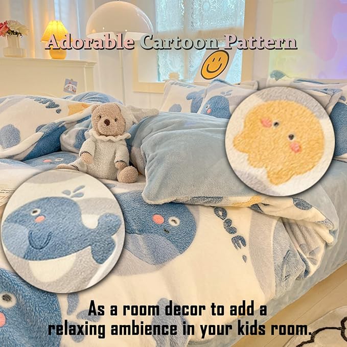 MorroMorn Twin Duvet Cover Set, Blue Whale Comforter Covers Bedding Sets, Fluffy Blanket Ultra Soft Kawaii Cute for Girls Toddler Kids Teen Women Twin/Twin XL Size
