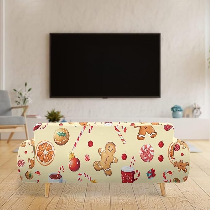 FKELYI Cute Christmas Sofa Couch Cover with Elastic Bottom Stretch Furniture Protector for Indoor Easy Going Stretch Sofa Slipcovers XL