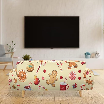 FKELYI Cute Christmas Sofa Couch Cover with Elastic Bottom Stretch Furniture Protector for Indoor Easy Going Stretch Sofa Slipcovers XL