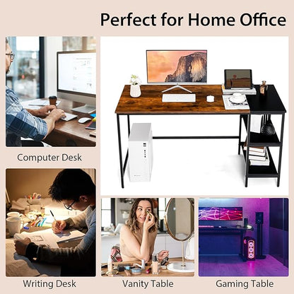 Multifunctional Computer Desk, Industrial Study Writing Desk w/Removable Storage Shelf, Heavy-Duty Metal Frame, 55 Inch Desk for Home Office, Gaming Room, Bedroom (Rustic Brown)