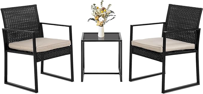 FDW Wicker Patio Furniture 3 Piece Patio Set Chairs Bistro Set Outdoor Rattan Conversation Set for Backyard Porch Poolside Lawn