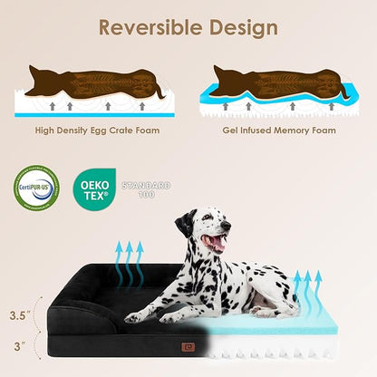 EHEYCIGA Orthopedic Dog Beds for Large Dogs, Waterproof Memory Foam Large Dog Bed with Sides, Non-Slip Bottom and Egg-Crate Foam Large Dog Couch Bed with Washable Removable Cover, Black
