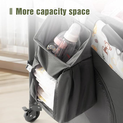 5 in 1 Infant Newborn Baby Crib,Baby Bassinet Bedside Cribs,Pack and Play with Bassinet and Changing Table,Portable Travel Baby Playpen with Bassinet Toys & Music Box,Portable Travel Crib,Dark Gray