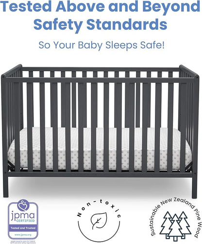 Delta Children Heartland 4-in-1 Convertible Crib, Charcoal Grey + Delta Children Twinkle Galaxy Dual Sided Recycled Fiber Core Crib and Toddler Mattress (Bundle)