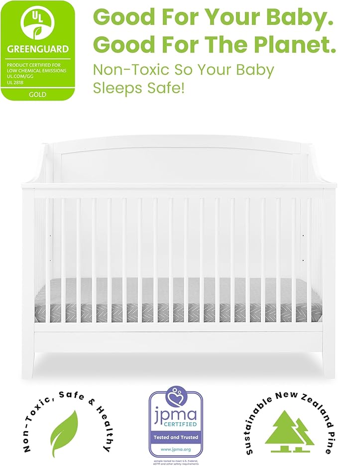 Delta Children Campbell 6-in-1 Convertible Crib - Greenguard Gold Certified, Bianca White