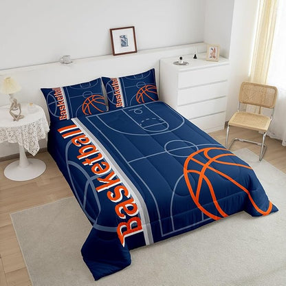 Feelyou Basketball Bedding Set Full Size Gaming Sports Comforter Set for Kids Boys Girls Decor Ball Games Comforter Basketball Lover Duvet Set Bedroom Quilt Set